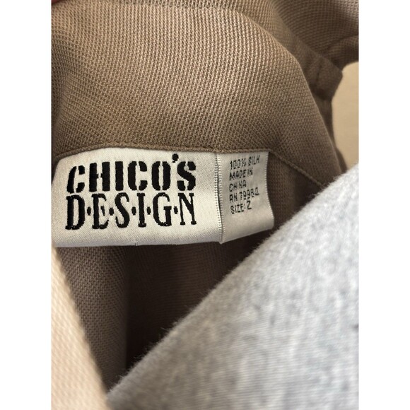 Chico's Design Size 2 (L/12) Taupe 100% Silk Sleeveless Scoop Neck Shift Dress - Picture 5 of 6